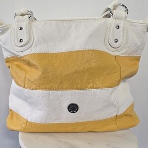 Angel Kiss Yellow and White Faux Leather Tote Bag